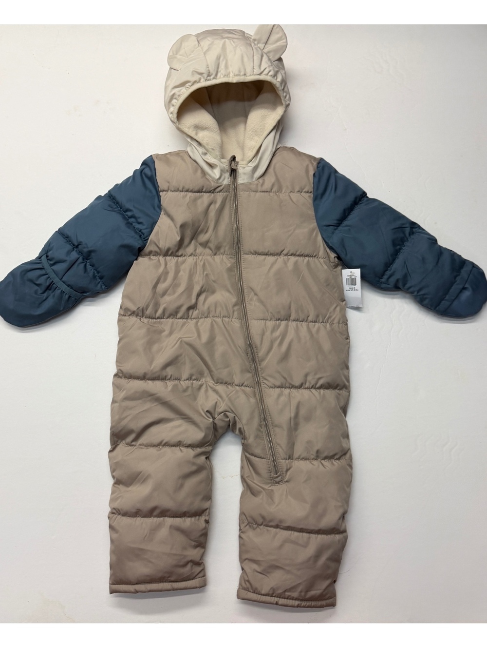 NWT Old Navy Baby Snowsuit 18-24 Months Beige Blue Winter Outerwear Bunting